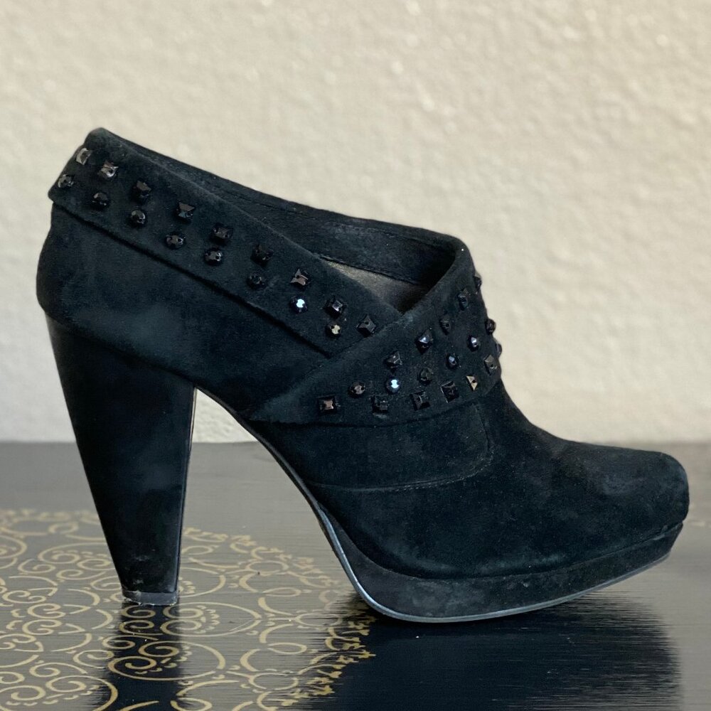 Kenneth Cole Reaction Black Suede Studded Rhinestone Booties Size 8